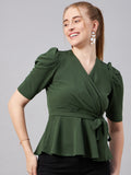 Green Wrap Peplum Top