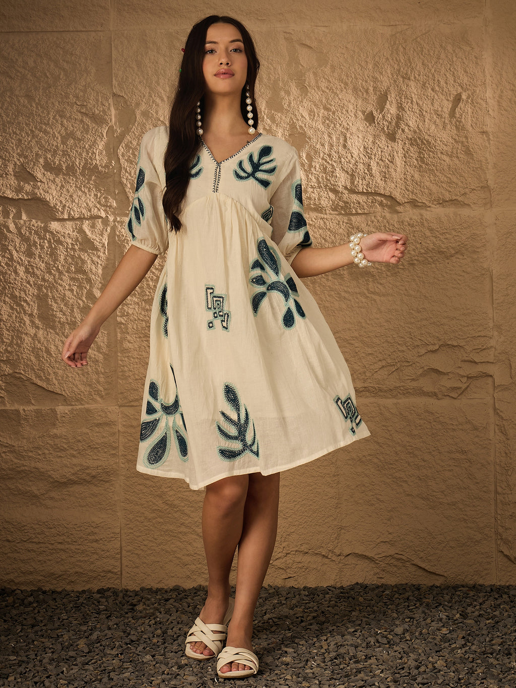 Multi Emb Pure Cotton Fit & Flare Dress