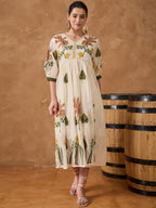 MULTI EMB PURE COTTON FIT & FLARE DRESS