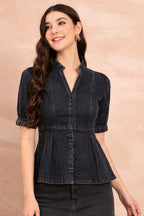Denim Blouson Top