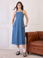 Denim Strappy Fit And Flare Dress