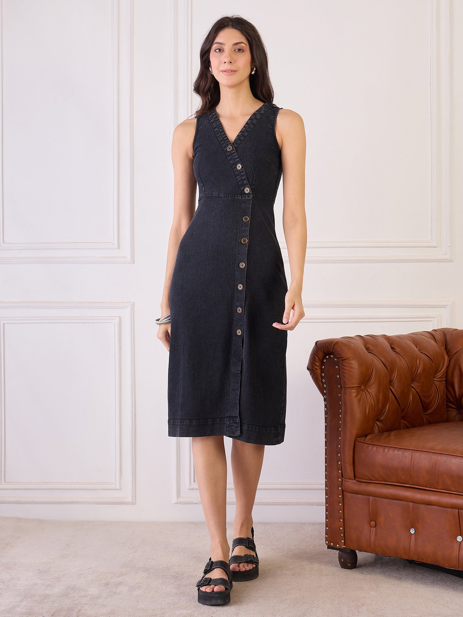 Denim Sleevless Wrap Dress