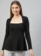 Black Glitter  Square Neck  Peplum Top