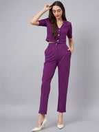 Purple Crop Blazer With Tapered Pants