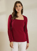 Maroon Glitter Square  Neck  Peplum Top