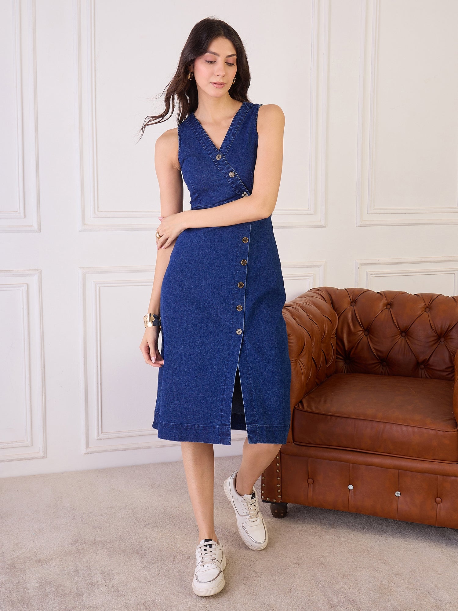 Denim Sleevless Wrap Dress – orchidblues