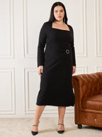 Black Square Nack Plus Size Dress