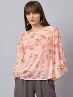 Peach Mesh Floral Top