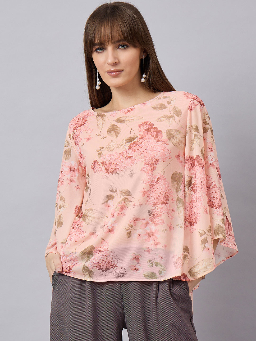 Peach Mesh Floral Top