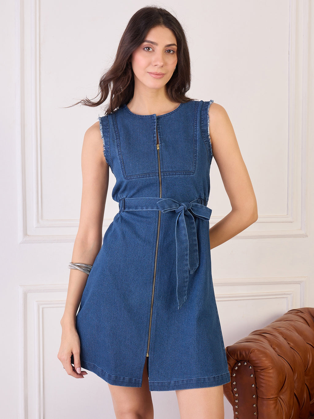 Denim Front Zipper Dress