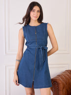 Denim Front Zipper Dress