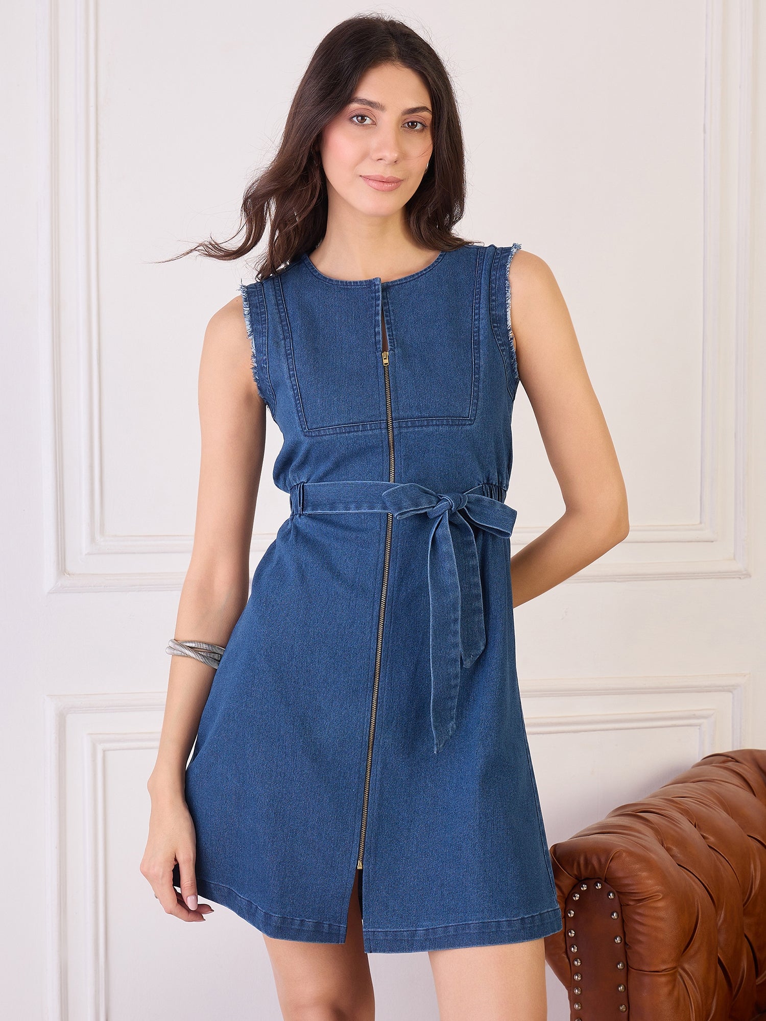 Denim Front Zipper Dress