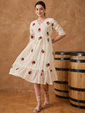 Floral Emb Pure Cotton Fit & Flare Dress