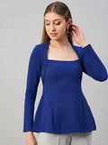 Royal Blue  Glitter Square Neck  Peplum Top
