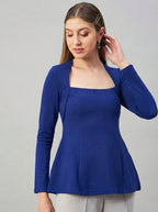 Royal Blue  Glitter Square Neck  Peplum Top