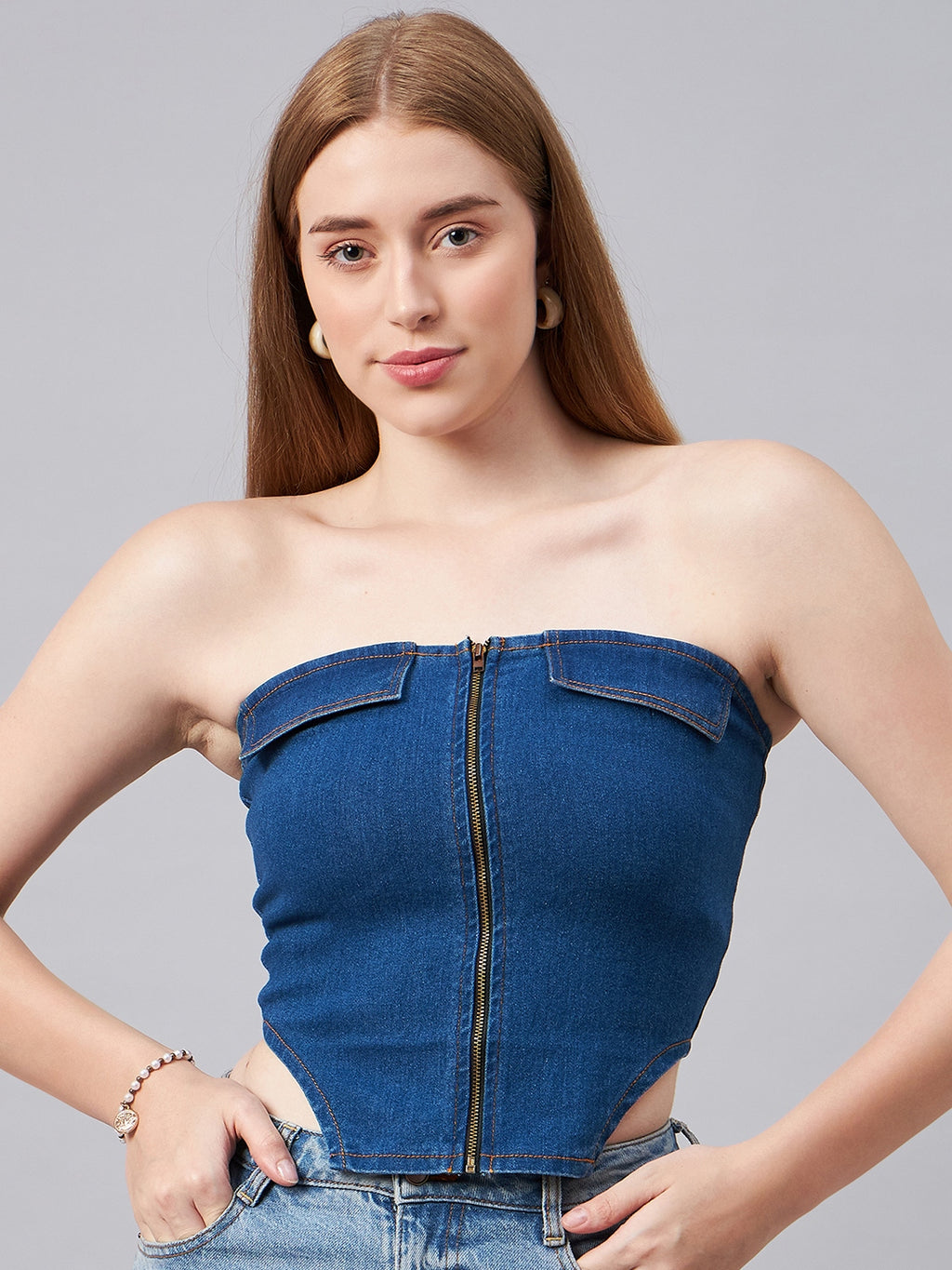 Blue Front Zip Tube Top