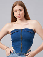 Blue Front Zip Tube Top