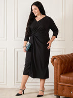Black Plus Size Side Knot Shimmer Dress