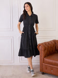 DENIM COLLAR NECK TIERED DRESS