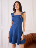 Denim Frill Detail Fit and Flare Dress