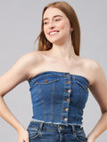 Blue Crop Tube Denim Top