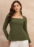 Olive Square Neck  Peplum Top