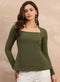 Olive Square Neck  Peplum Top