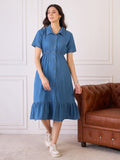 BLUE COLLAR NECK TIERED DRESS