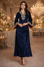 Green V Neck Luxury Velvet Abaya Dress
