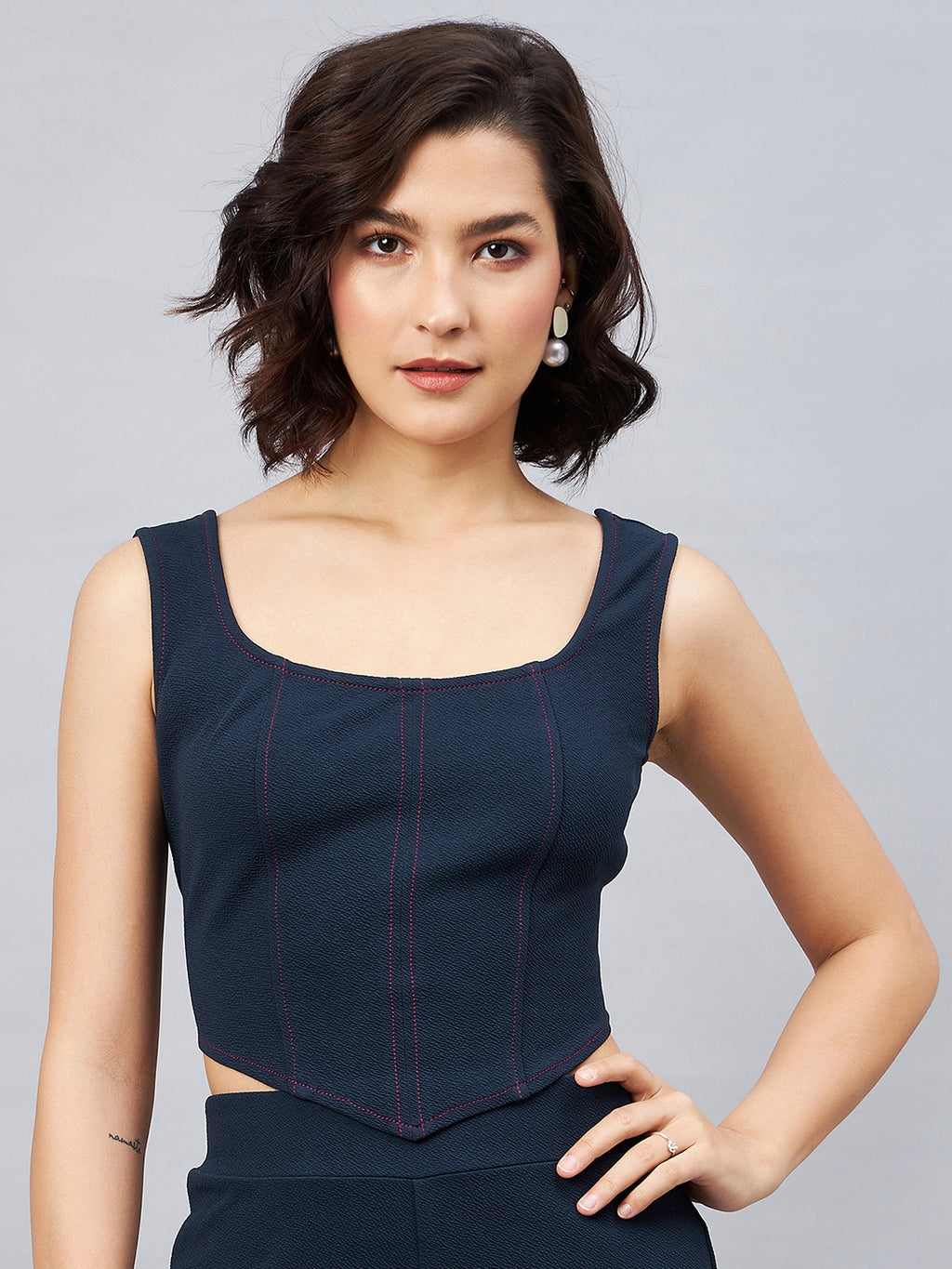 Navy Corset Style Top