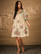 Multi Emb Pure Cotton Fit & Flare Dress
