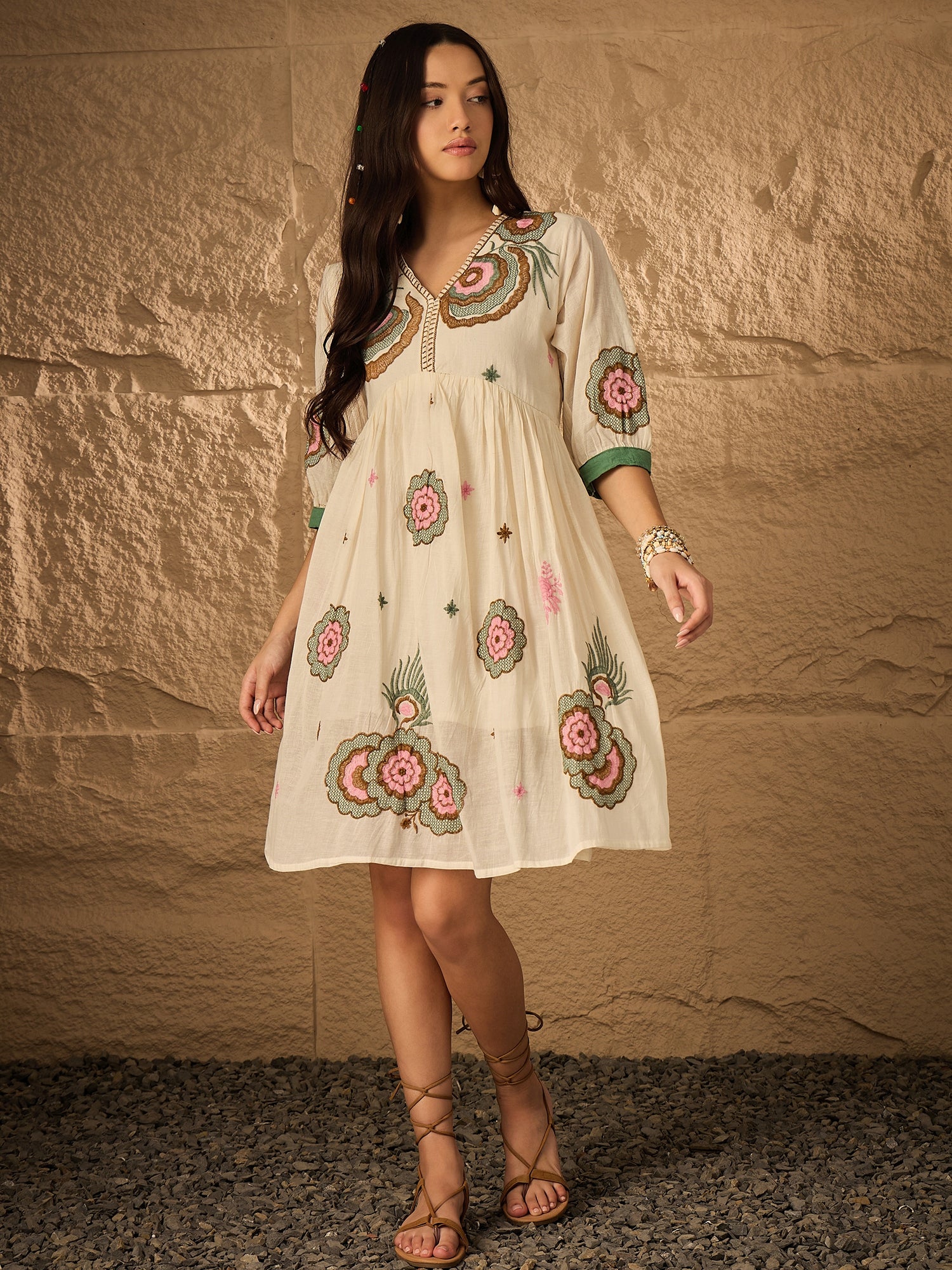 Multi Emb Pure Cotton Fit & Flare Dress