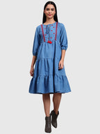 Light Blue Denim Embroidered Dress