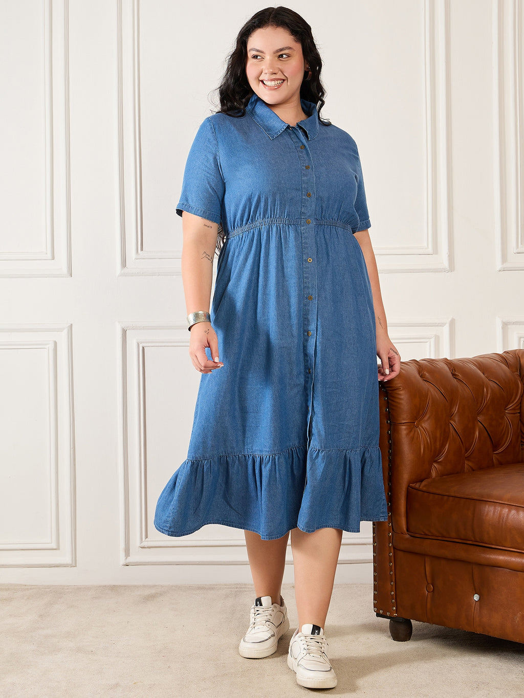 Blue Collar Neck Tiered Dress