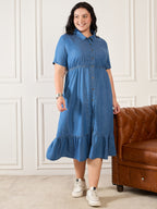 Blue Collar Neck Tiered Dress