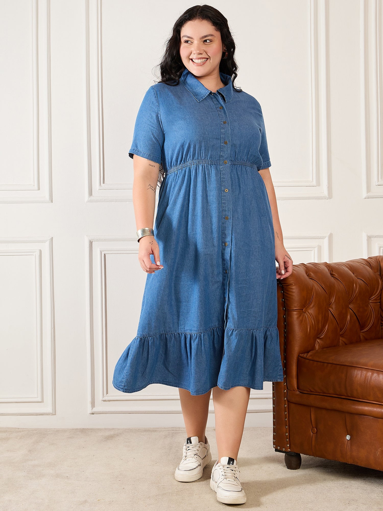 Blue Collar Neck Tiered Dress