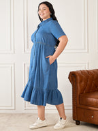 Blue Collar Neck Tiered Dress