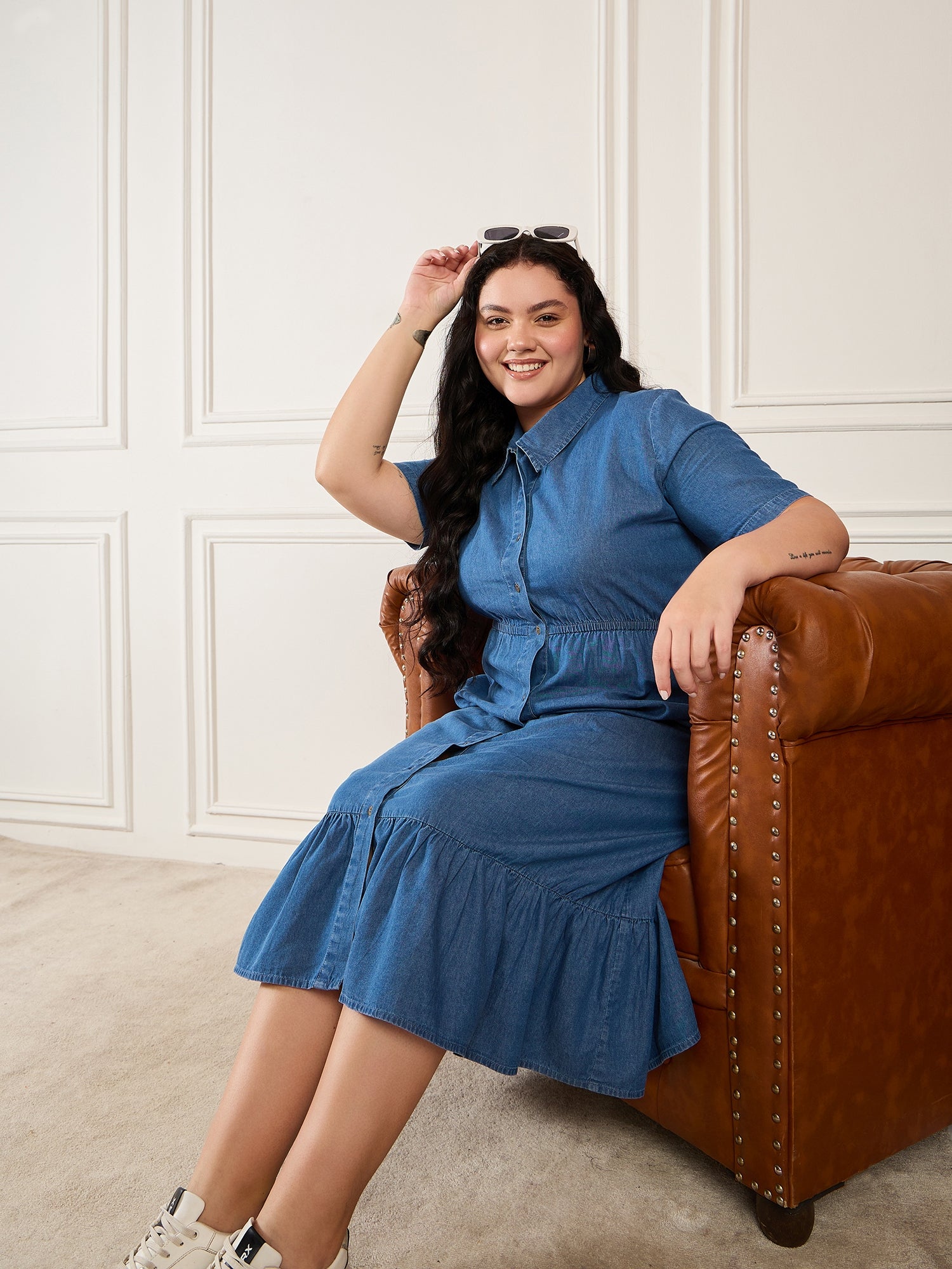 Blue Collar Neck Tiered Dress