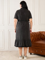 Denim Collar Neck Tiered Dress