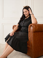 Denim Collar Neck Tiered Dress