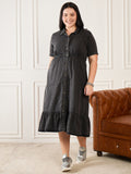 Denim Collar Neck Tiered Dress