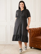 Denim Collar Neck Tiered Dress