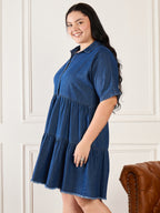 Denim Front Open Tiered Dress