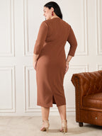Brown Sheath Midi Dress