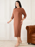 Brown Sheath Midi Dress