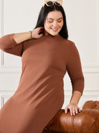 Brown Sheath Midi Dress