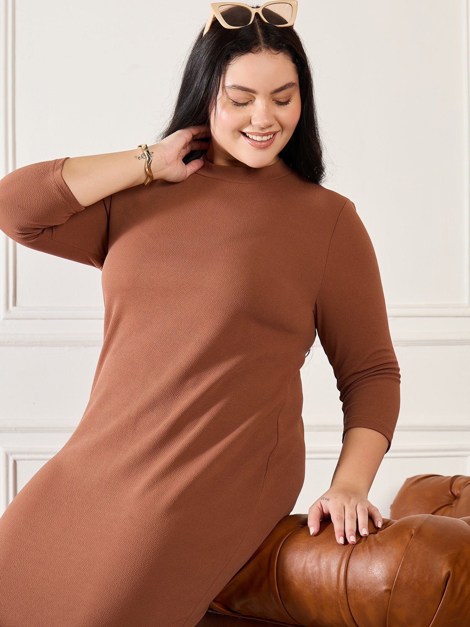 Brown Sheath Midi Dress
