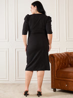 Black Shimmer Plus Size V Neck Dress