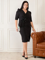 Black Shimmer Plus Size V Neck Dress