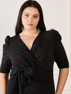 Black Shimmer Plus Size V Neck Dress